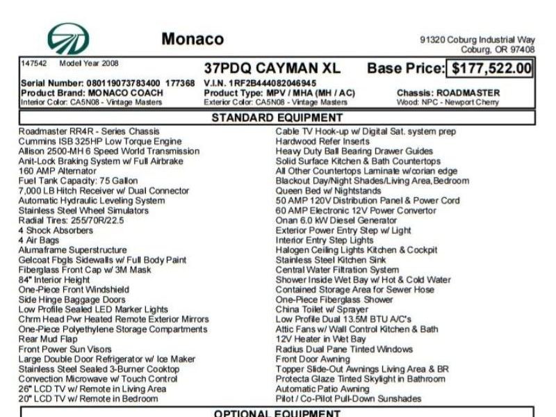 2008 Monaco Cayman XL 37PDQ - 021