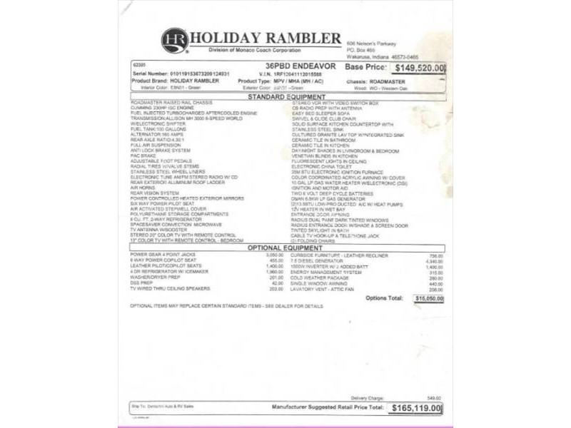2001 Holiday Rambler Endeavor 36PBD - 012